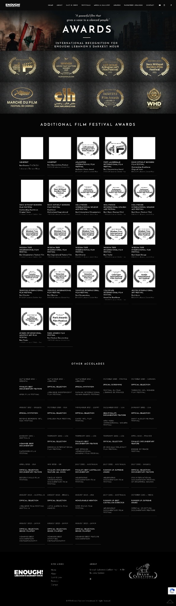 ENOUGH! Awards page screenshot